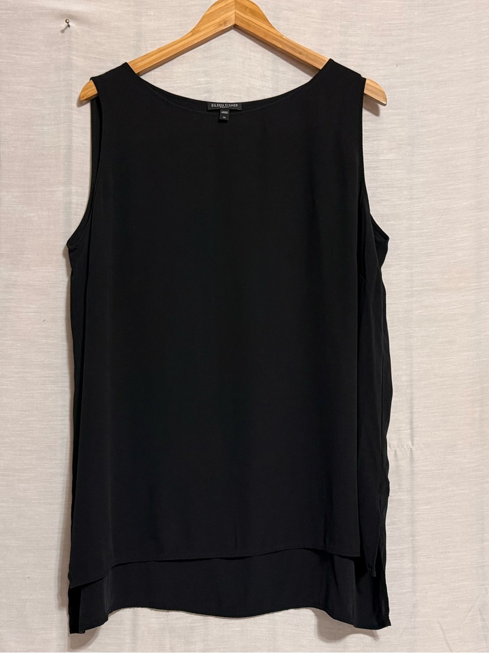 Eileen Fisher Black 100% Silk Layered Tunic Top 1X